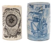 A Liverpool creamware cylindrical tankard 'Come Box The Compass':,
