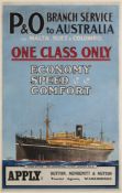 A 'P&O Branch Service to Australia via Malta, Suez & Colombo' cruise service poster:,