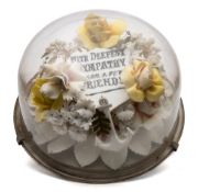 An early 20th century circular porcelain sailor's sweetheart under glass dome:,