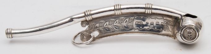 A Victorian silver bosun's whistle, maker Hilliard & Thomason, Birmingham,