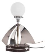 An Art Deco style chrome and bakelite desk lamp in the form of a Yacht 'Rene':,