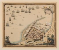 After Moises Fourad [19th Century]- Bombardment of Tripoli 1685,:- hand coloured engraving,