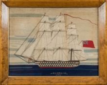 A 19th century woolwork of the 120- gun first rate ship of the line HMS Neptune:,