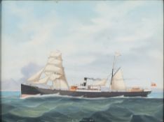 English Maritime School 19/20th Century- Cargo Ship, SS Carbis Bay,:- gouache 44 x 59cm.