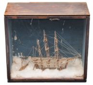 A late 19th century cased model of a ship:,