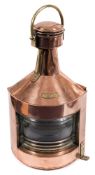 A copper and brass ship's Port lantern by G P Grimley & Sons, Birmingham:, the lens dated 1943,