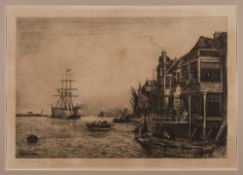 After C G Hollway 'HMS Victory at Portsmouth':, framed engraving signed to mount lower left,