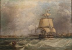 Circle of John Wilson [1774-1855]- British frigate leaving Portsmouth Harbour,