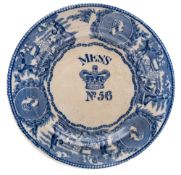 An Edwardian blue and white mess plate No 56 by Bovey Tracey Pottery Co Ltd:,