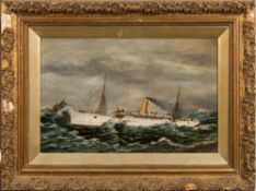 English School SS Sicilian in heavy seas:, oil on board, 29.5 x 45.5cm.