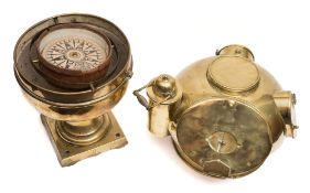 A late 19th century brass binnacle:, unsigned,