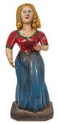 A carved and painted figurehead in the form of a woman:,