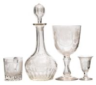A group of presentation glass of Maritime interest: comprising a decanter and stopper,