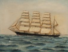 English School- Bertha, a trading clipper off shore,:- oil on canvas 46 x 61cm.