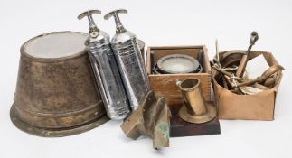 A collection of various fittings including a brass binnacle cover (a/f) also including a flag