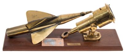 A Walker's 'Cherub MKII' ships log and rotator mounted on a mahogany board:, 53.5cm long.