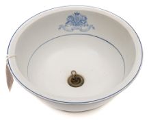A Victorian circular blue and white wash bowl for the Royal Mail Steam Packet Company by G L