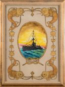 A pair of early 20th century reverse glass pictures of HMS Ajax 1816 and 1916:,