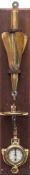 A Walker's ' Excelsior' yacht log and rotator mounted on a mahogany board:, 61cm long.