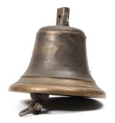 A bronze ship's bell:, unsigned, with iron clapper, 24cm high.