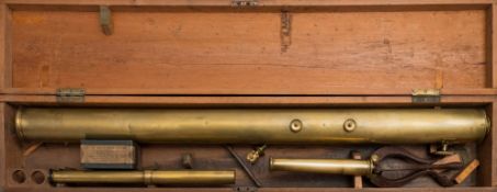 A Victorian brass 3 inch refracting telescope:, unsigned,