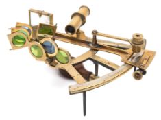 An Edwardian lacquered brass 9 inch radius vernier sextant by James Pyott, London:,
