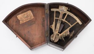 A 19th century brass 8 1/2 inch radius vernier sextant:, unsigned,