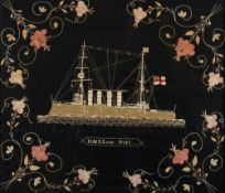 An early 20th century sailor's woolwork of the Drake-Class armoured Cruiser HMS Good Hope:,
