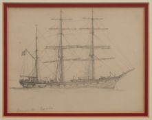 British School Circa 1905- The Danish Barque, Havila,:- pencil drawing 18 x 23cm.