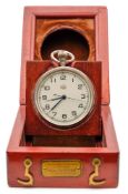 A Russian nickel plated chronometer pocket watch by Kupoba in a fitted wooden case:,