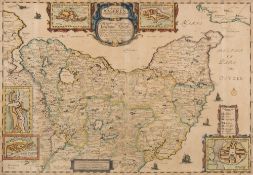 After Johannes Mejer, 'Nordertheill Uon Wageren':, hand coloured engraved map with vignettes,