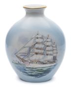 A B&G Copenhagen porcelain vase with transfer decoration of the Danish training ship 'Danmark':,