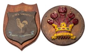 Two unofficial ship's badges for HMS Valiant and HMS St Vincent :,