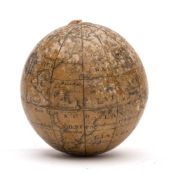 A 19th century German terrestrial globe, the twelve printed paper gores on a wooden form,