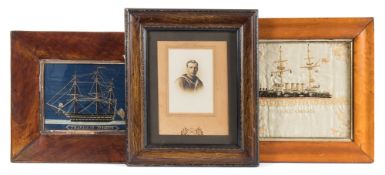 A 19th century woolwork 'HMS Trafalgar 120 Guns' and another later 'HMS Aboukir':, 14.