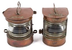 Two copper and brass ships' lamps from the Cunard 'A-Class' liner RMS Ausonia:,