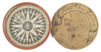 A circular brass cased 3 inch dry card compass:, the cover inscribed 'James Ives Edwards', 7.