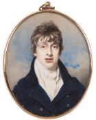English School circa 1800- A miniature portrait of a young man,