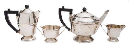 An Art Deco period four-piece tea service, maker A L Davenport Ltd, Birmingham,