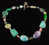 A multi-gem set single-string necklace by Katherine Bree: comprising malachite,