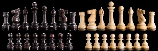 A late 19th/early 20th century ivory and ebony Edinburgh Club pattern chess set: the king 11.5cm.