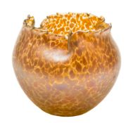 An Art glass iridescent vase in the Loetz manner: of globular form with 'pinched' foliate rim,