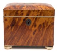 A 19th century blonde tortoiseshell tea caddy: of rectangular outline,