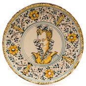 An Italian maiolica crespina: painted in blue,