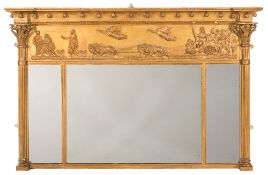 A 19th Century later gilt decorated landscape overmantel mirror:,