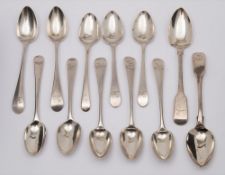Twelve assorted Georgian and later silver teaspoons, various makers and dates: crested, 203gms, 6.