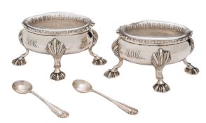 A pair of George III silver oval salts, maker D & R Hennell, London, 1763: initialled,