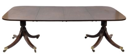 A Regency mahogany D-end twin pillar dining table:,