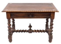 A late 17th/early 18th Century Flemish walnut and ivory inlaid rectangular side table:,