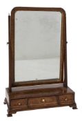 An early 18th Century walnut and chequer inlaid swing frame platform toilet mirror:,